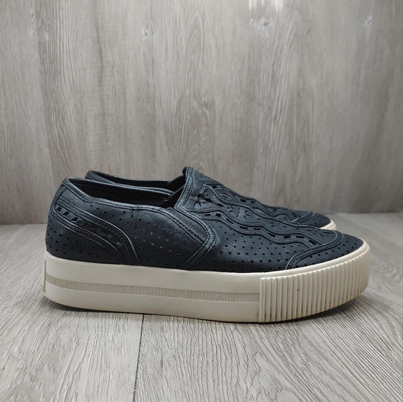 Ash Kingston Leather Platform Slip On Sneaker Black Perforated 37‎ Almond Toe - Picture 2 of 12